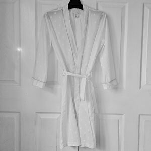 Antibes Blanc Embroidered Polka Dots Cotton Robe Size Small
